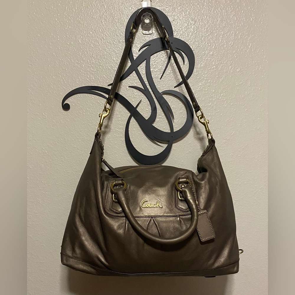 Coach Ashley Convertible Pewter Metallic Leather Satchel | Shoulder Bag - Picture 11 of 11